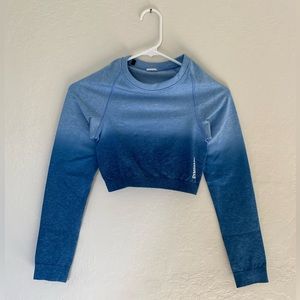 Gymshark Adapt Ombré Seamless Long Sleeve Crop Top - Light Blue Marl/Blue